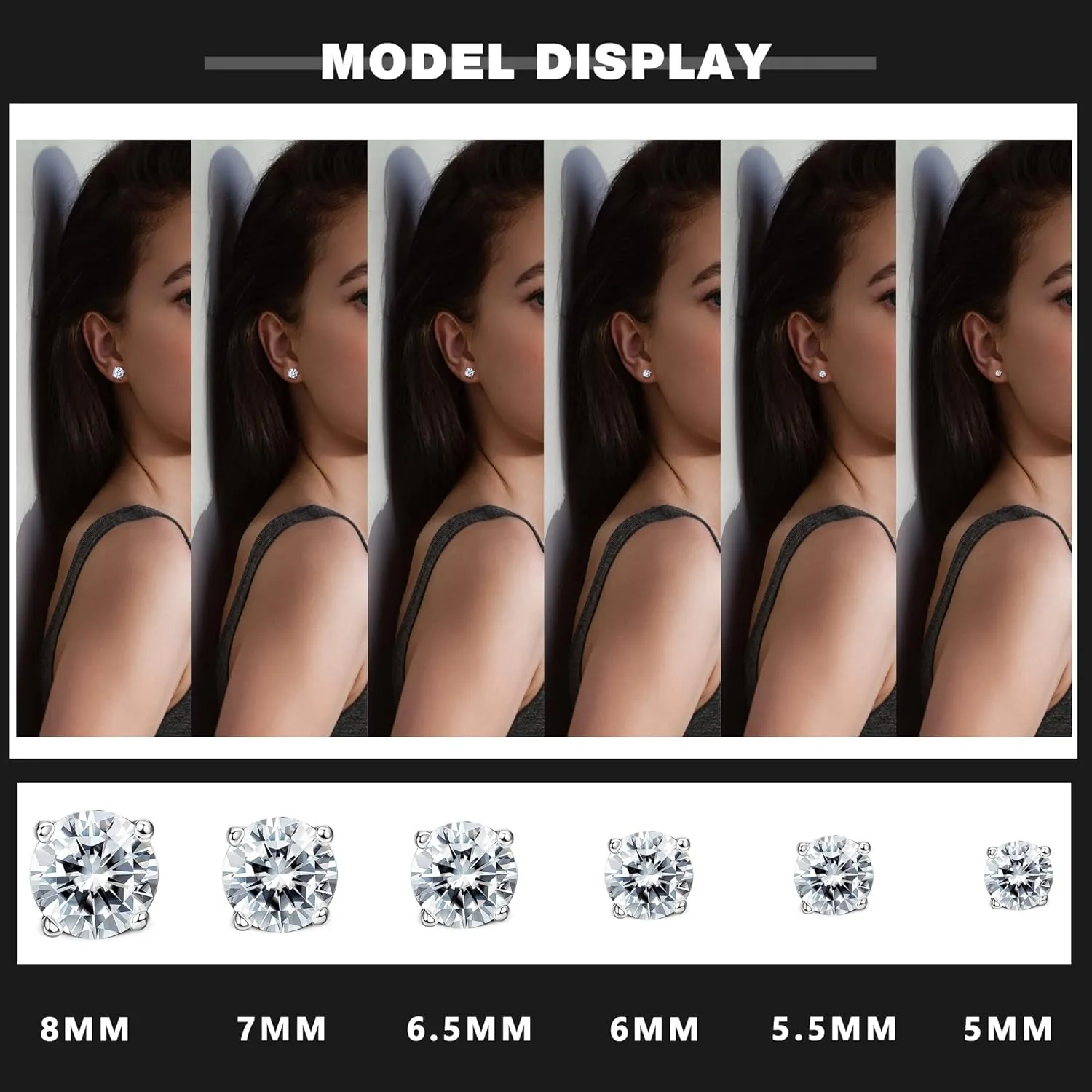 Cubic Zirconia Earrings MUSECLOUD 925 Sterling Silver Stud Earrings For Women White Gold Plated 4 Prong 0.5-4ct Brilliant Round Cut CZ Earrings Studs Set