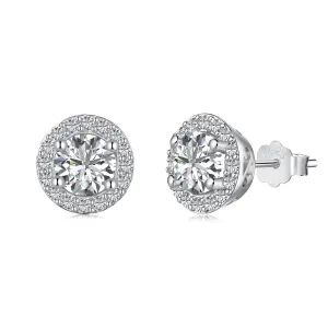 Cubic Zirconia Round Brilliant Halo Studs Earrings