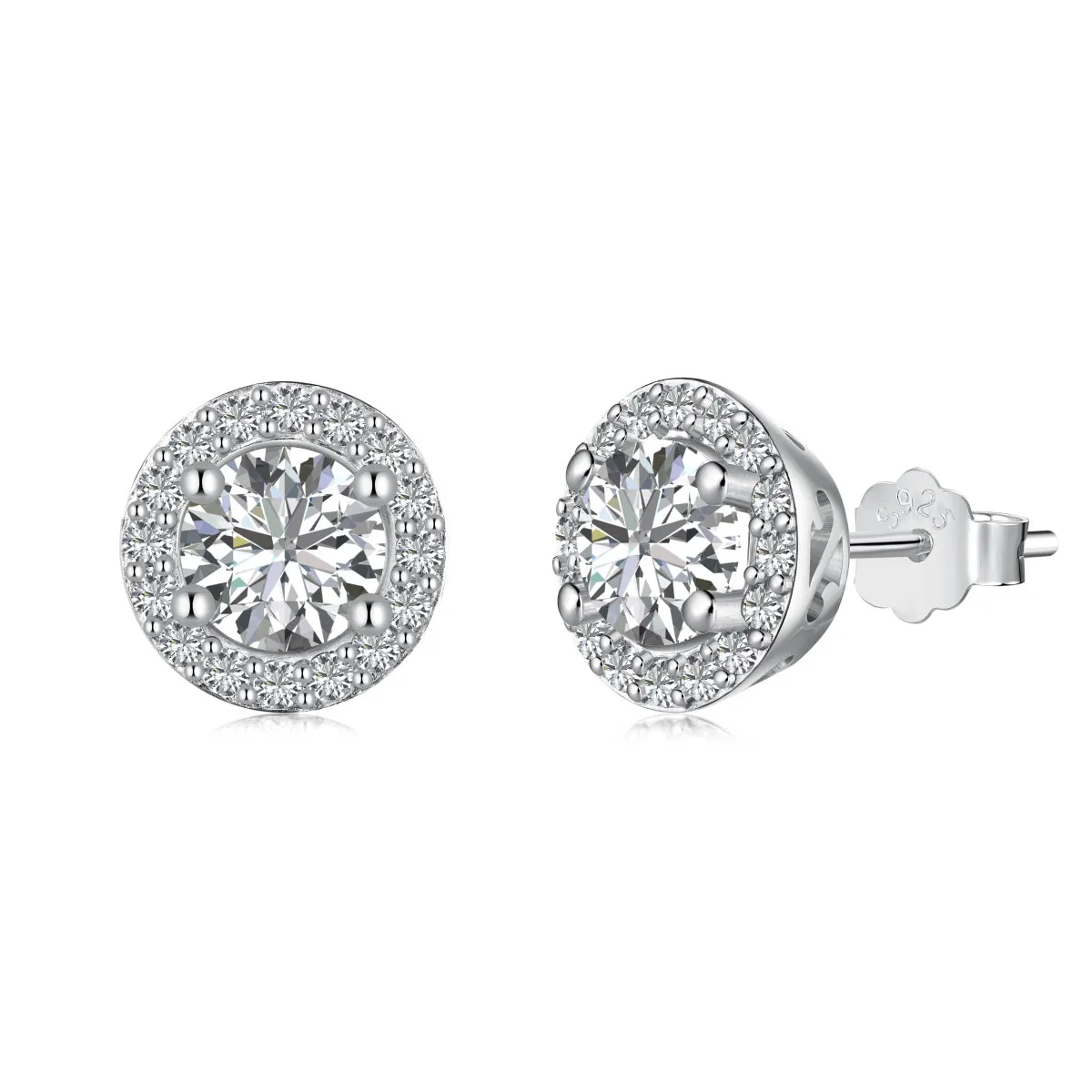 Cubic Zirconia Round Brilliant Halo Studs Earrings