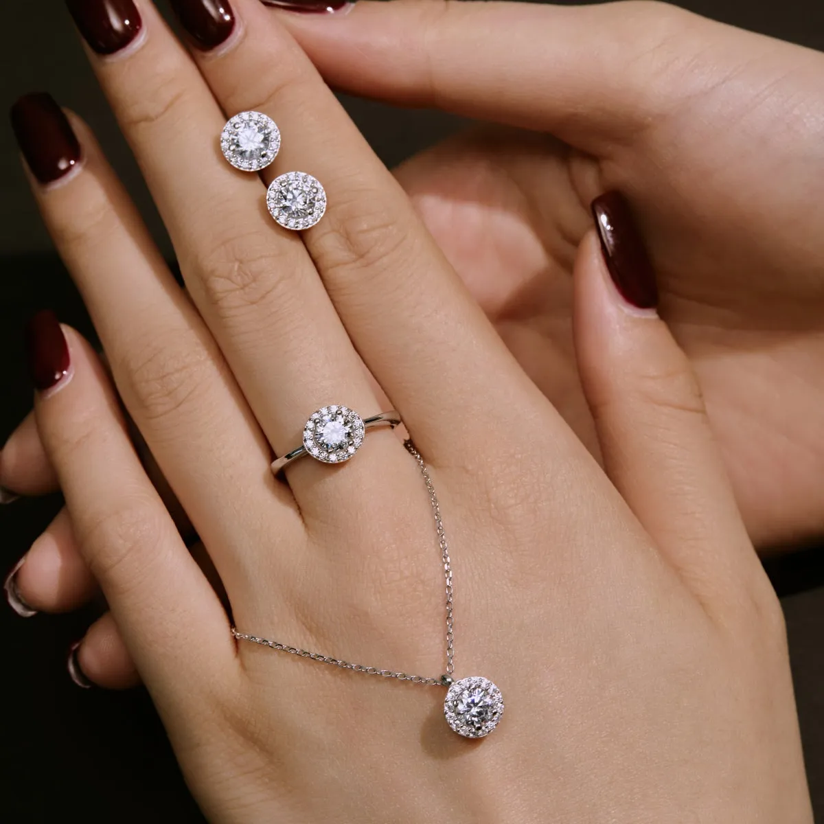 Cubic Zirconia Round Brilliant Halo Studs Earrings