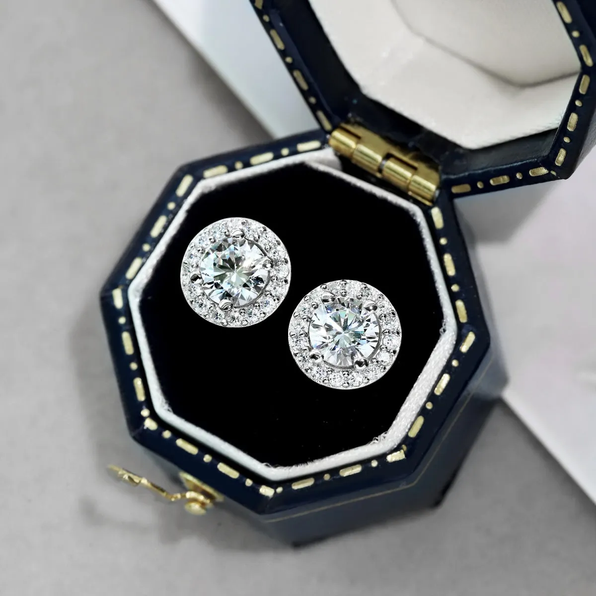Cubic Zirconia Round Brilliant Halo Studs Earrings
