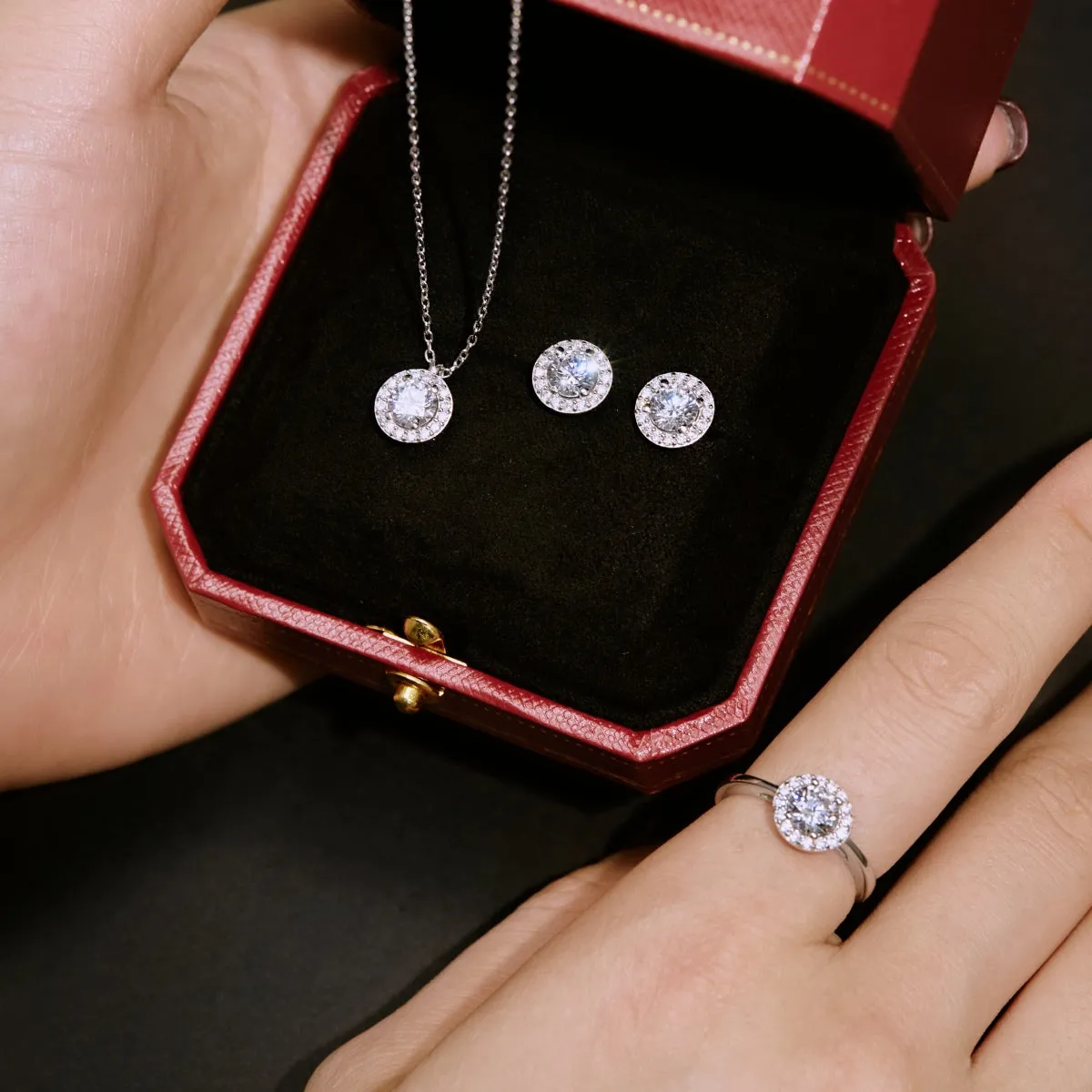 Cubic Zirconia Round Brilliant Halo Studs Earrings