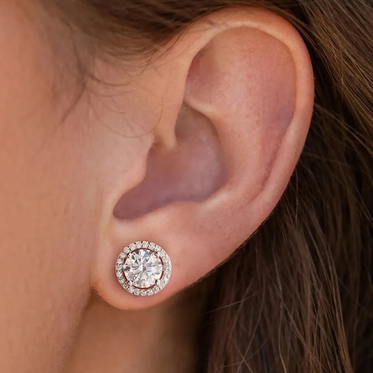 Cubic Zirconia Round Brilliant Halo Studs Earrings