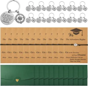 Cunno 12 Sets 2025 Graduation Gifts for Her Him Include 12 Compass Bracelet 12 Graduation Keychain 12 Kraft Envelopes