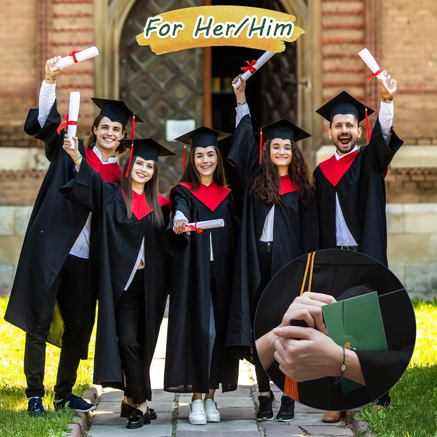 Cunno 12 Sets 2025 Graduation Gifts for Her Him Include 12 Compass Bracelet 12 Graduation Keychain 12 Kraft Envelopes