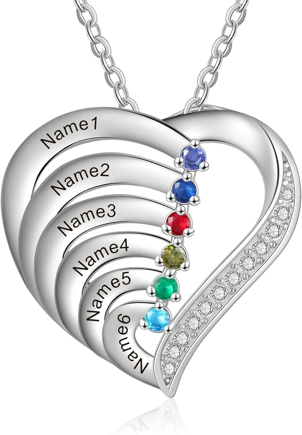 Custom Heart Birthstone Necklace for Women - Personalized Pendant Necklace for Mom Gifts for Engraved Names Necklace for Her Grandma Birthday Mothers Day Gifts Present