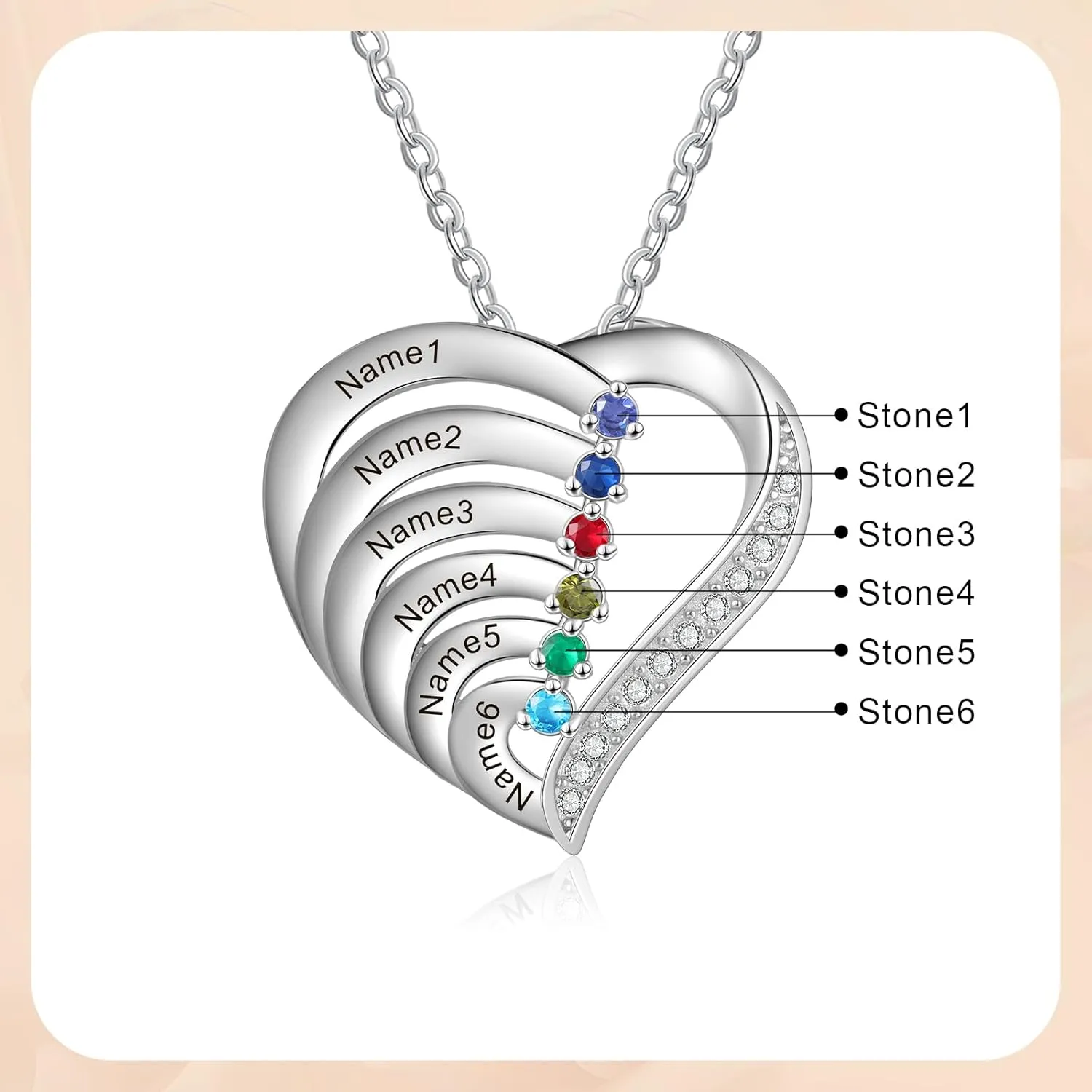 Custom Heart Birthstone Necklace for Women - Personalized Pendant Necklace for Mom Gifts for Engraved Names Necklace for Her Grandma Birthday Mothers Day Gifts Present