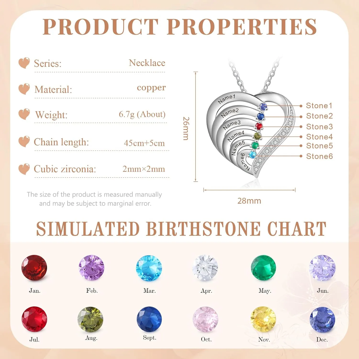 Custom Heart Birthstone Necklace for Women - Personalized Pendant Necklace for Mom Gifts for Engraved Names Necklace for Her Grandma Birthday Mothers Day Gifts Present