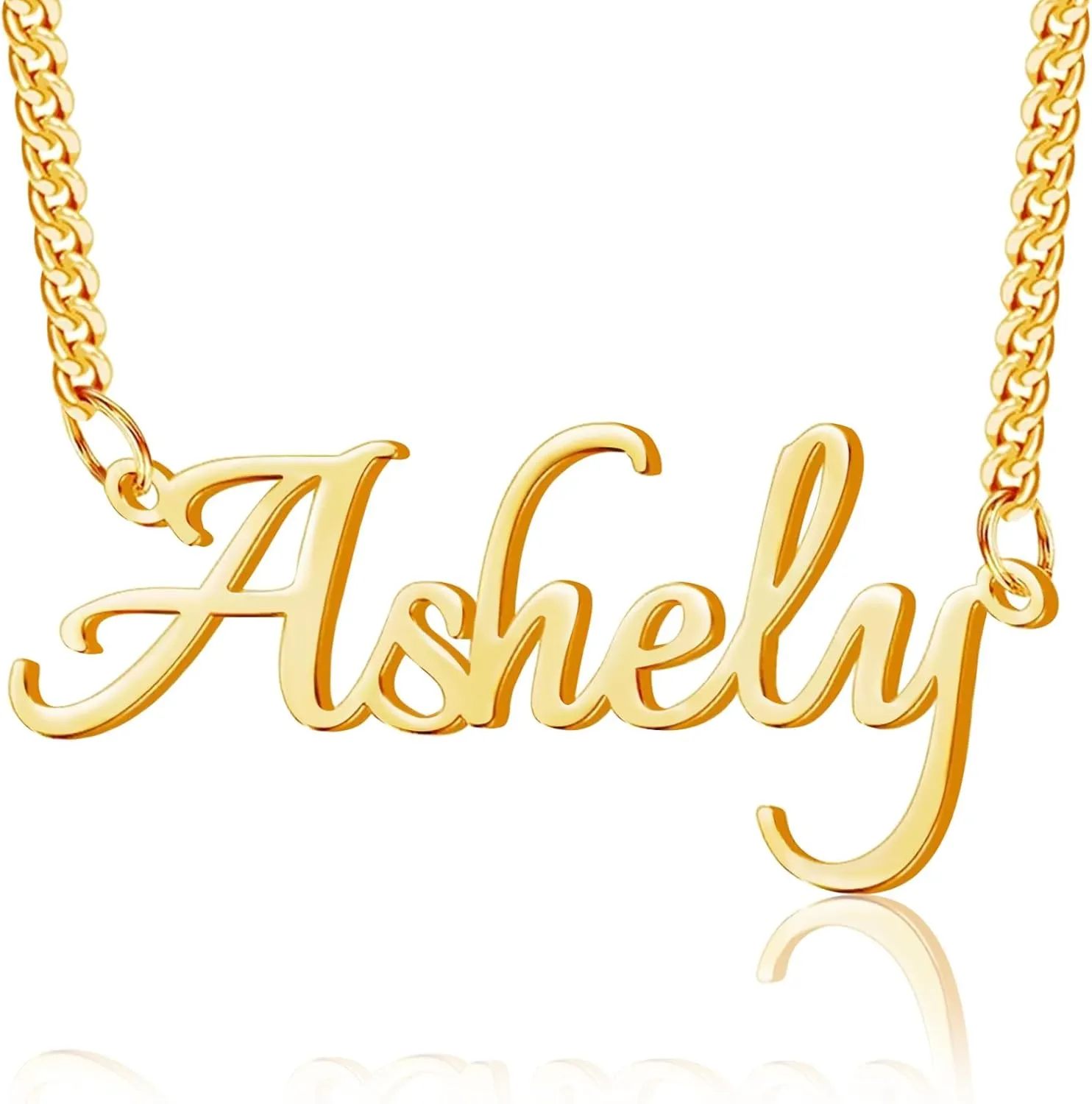 Custom Name Necklace Personalized - 18K Gold Plated Customized Name Plate Necklaces Gifts for Women Girls