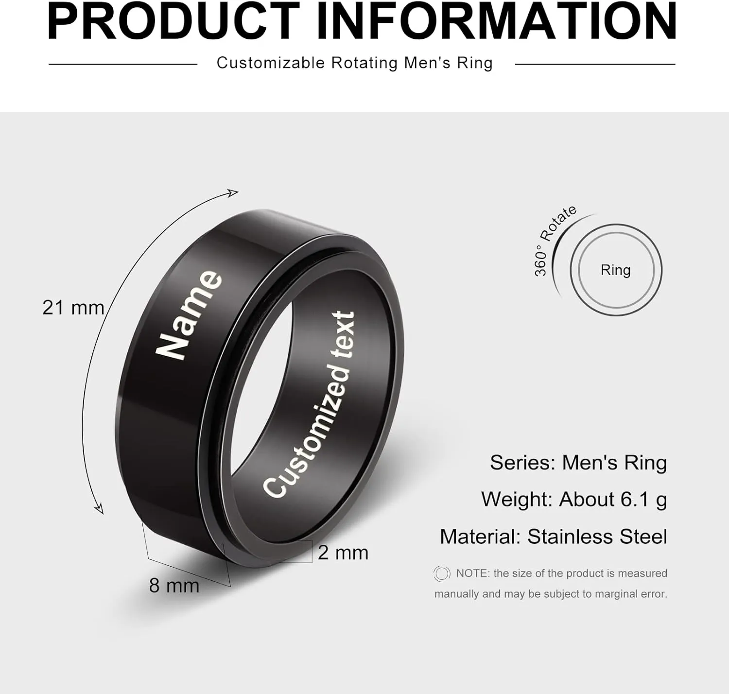 Custom Rotating Rings for Men, Stainless Steel Rotatable Band Rings, Personalized Friendship Ring Customized Couple Fidget Ring Engagement Ring Jewelry