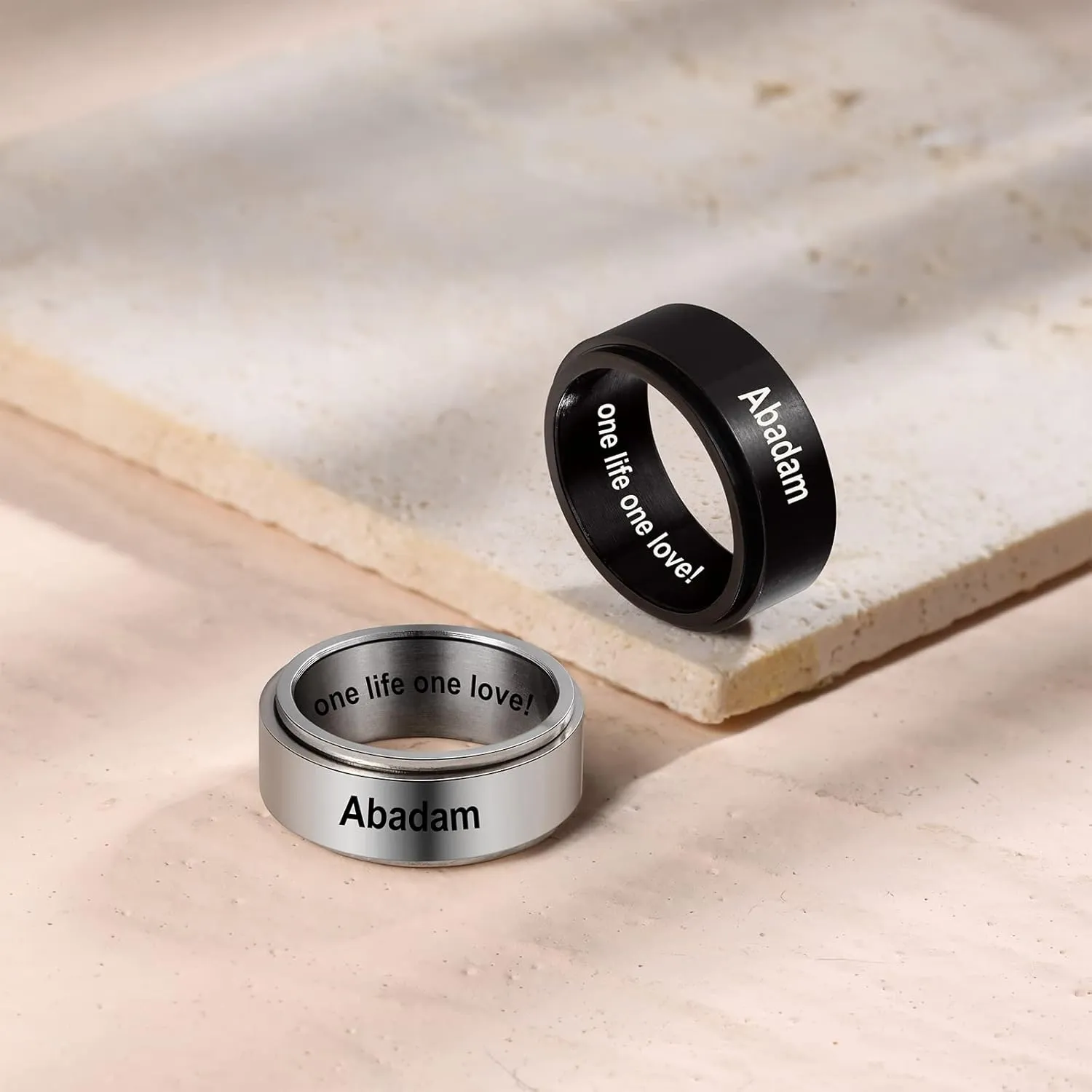 Custom Rotating Rings for Men, Stainless Steel Rotatable Band Rings, Personalized Friendship Ring Customized Couple Fidget Ring Engagement Ring Jewelry