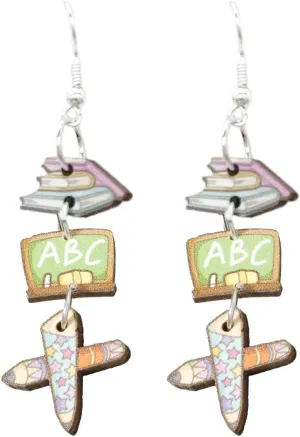 Cute Crayon Earrings Pencil Drop Dangle Earrings Funny Wooden Teacher's Errings for Women Teacher Student Graduation Back to School Jewelry