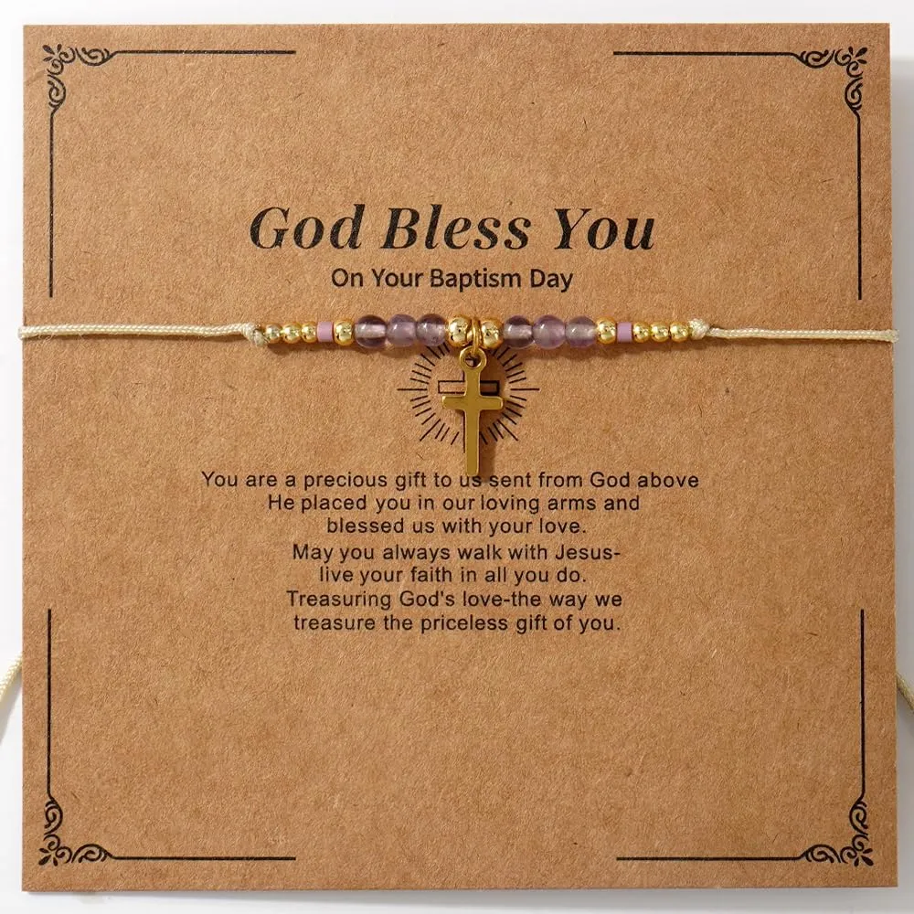 Dainty Cross Blessing Natural Crystal Bracelet for women,Handmade Boho Braided String Cross Bracelet Statement Minimalism Religious Gift Friendship Christian