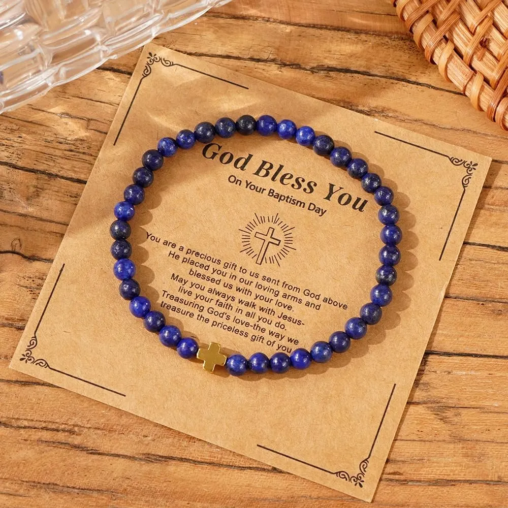 Dainty Cross Natural Healing Crystals Beaded Stretch Bracelet for Women,Handmade Boho Energy Stones Stress Relif Bracelet Fashion Jewelry Gift Sister Mom Best Friendship