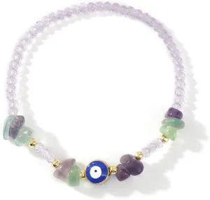 Dainty Evil Eye Crystal Beaded Stretch Bracelet for Women,Handmade Boho Natural Gemstone Bead Fashion Jewelry Gift