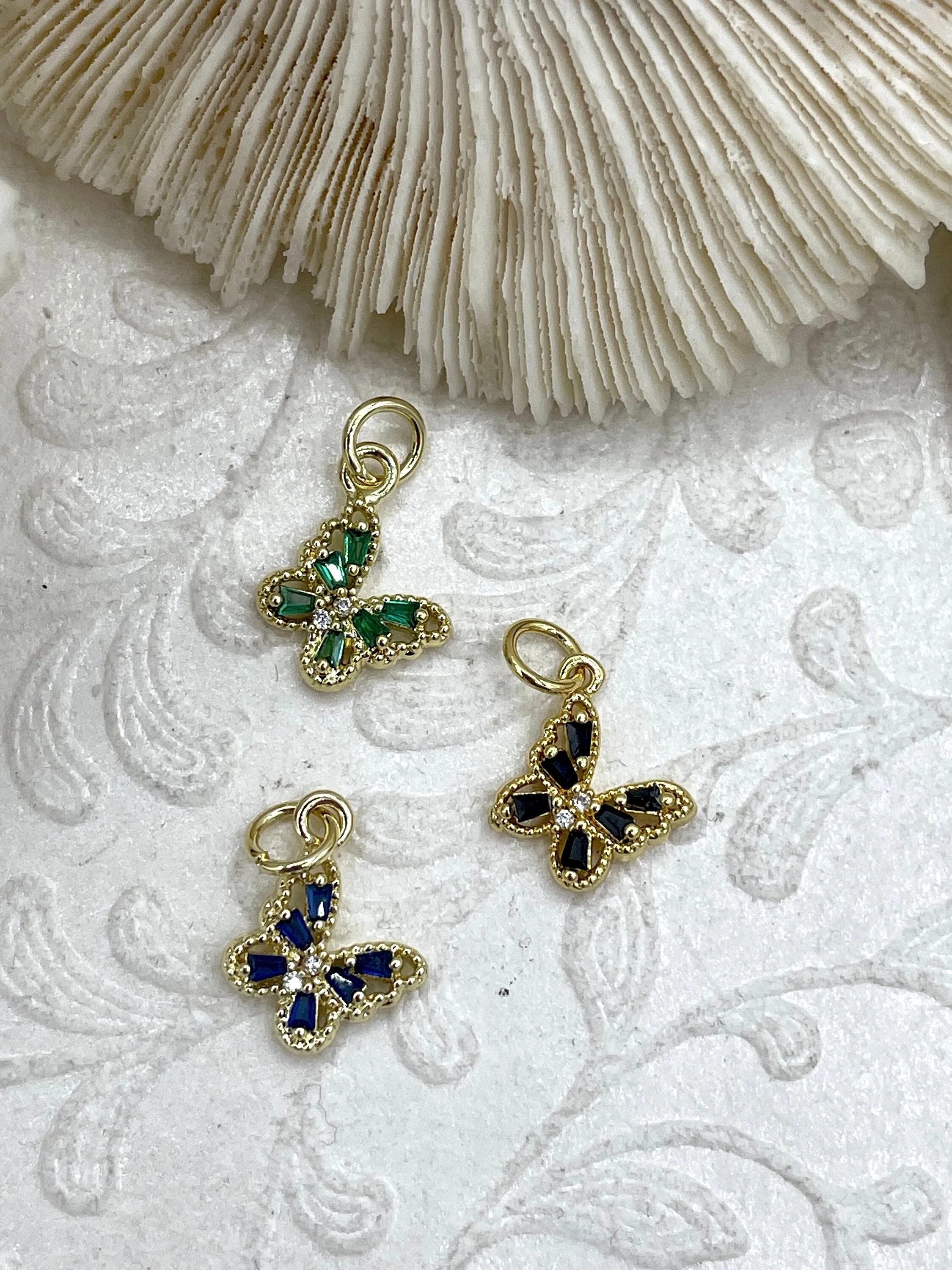 Dainty Gold Butterfly Charms with Colorful CZ, 7 Colors, Made of Gold Plated Brass Brass and Cubic Zirconia Butterfly Pendants. Fast Ship