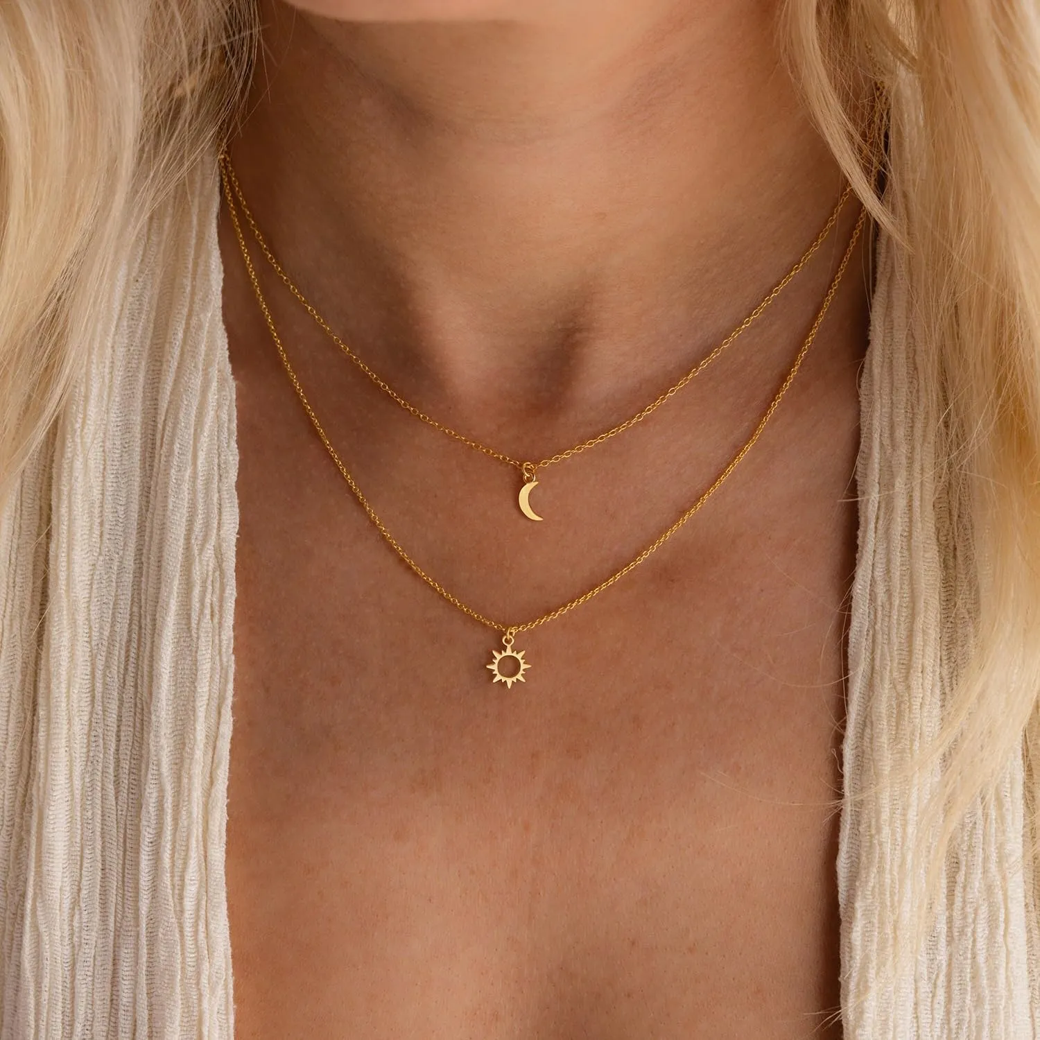 Dainty Gold Necklace: 14k Gold Plated Dianty Boots Bow Sun Moon Horse Evil Eye Conch Seahorse Necklace for Women 16.5" 2"
