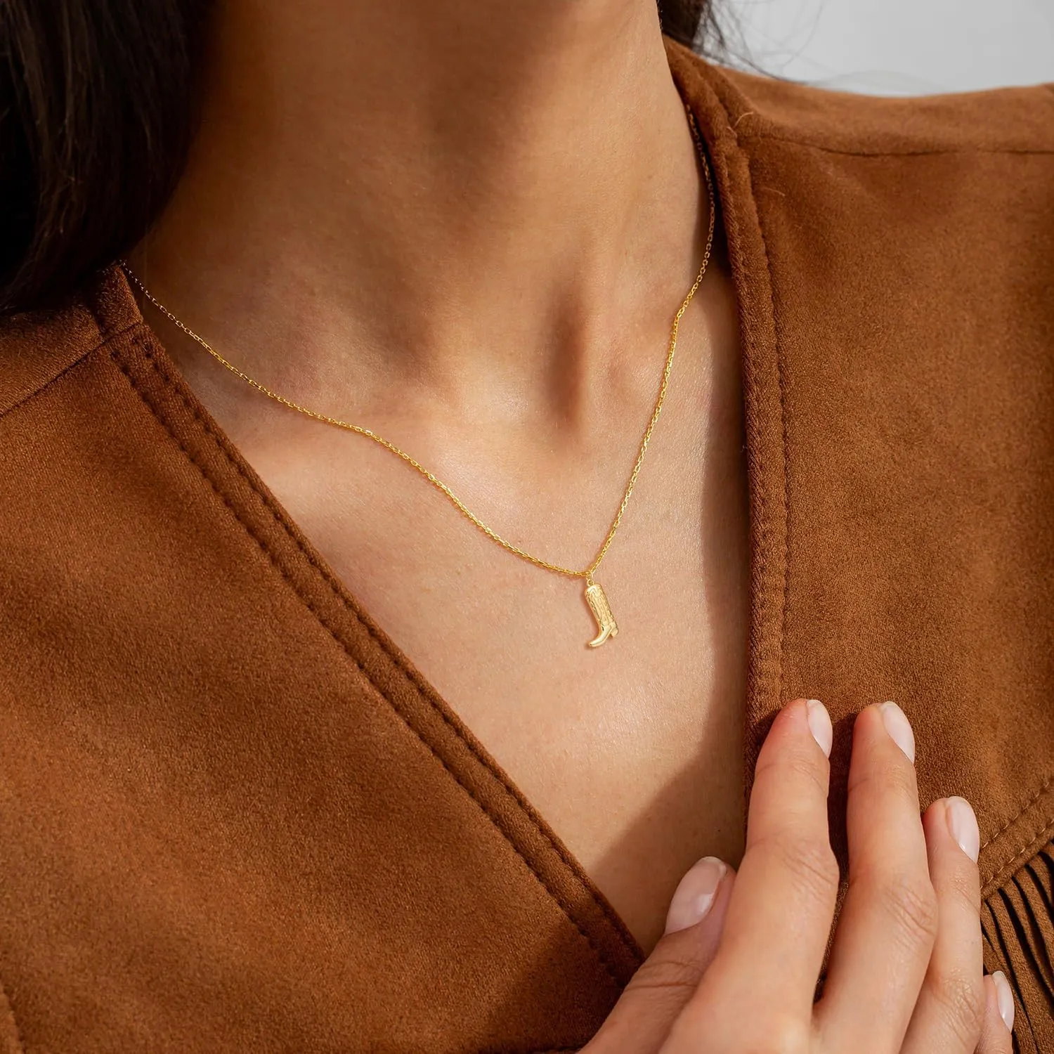 Dainty Gold Necklace: 14k Gold Plated Dianty Boots Bow Sun Moon Horse Evil Eye Conch Seahorse Necklace for Women 16.5" 2"