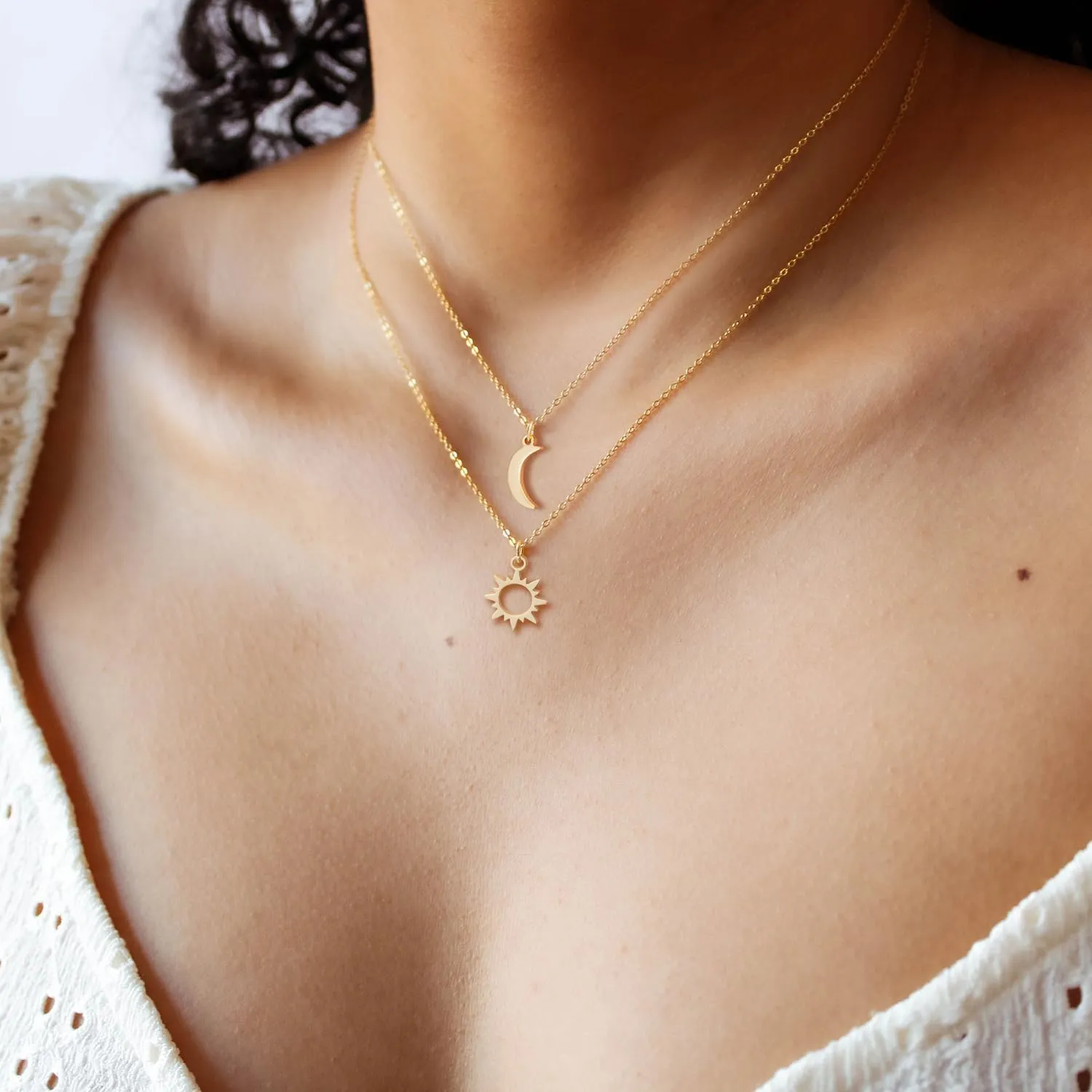 Dainty Gold Necklace: 14k Gold Plated Dianty Boots Bow Sun Moon Horse Evil Eye Conch Seahorse Necklace for Women 16.5" 2"