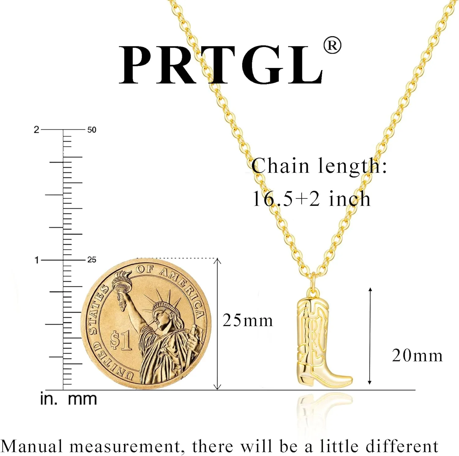 Dainty Gold Necklace: 14k Gold Plated Dianty Boots Bow Sun Moon Horse Evil Eye Conch Seahorse Necklace for Women 16.5" 2"