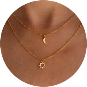 Dainty Gold Necklace: 14k Gold Plated Dianty Boots Bow Sun Moon Horse Evil Eye Conch Seahorse Necklace for Women 16.5" 2"