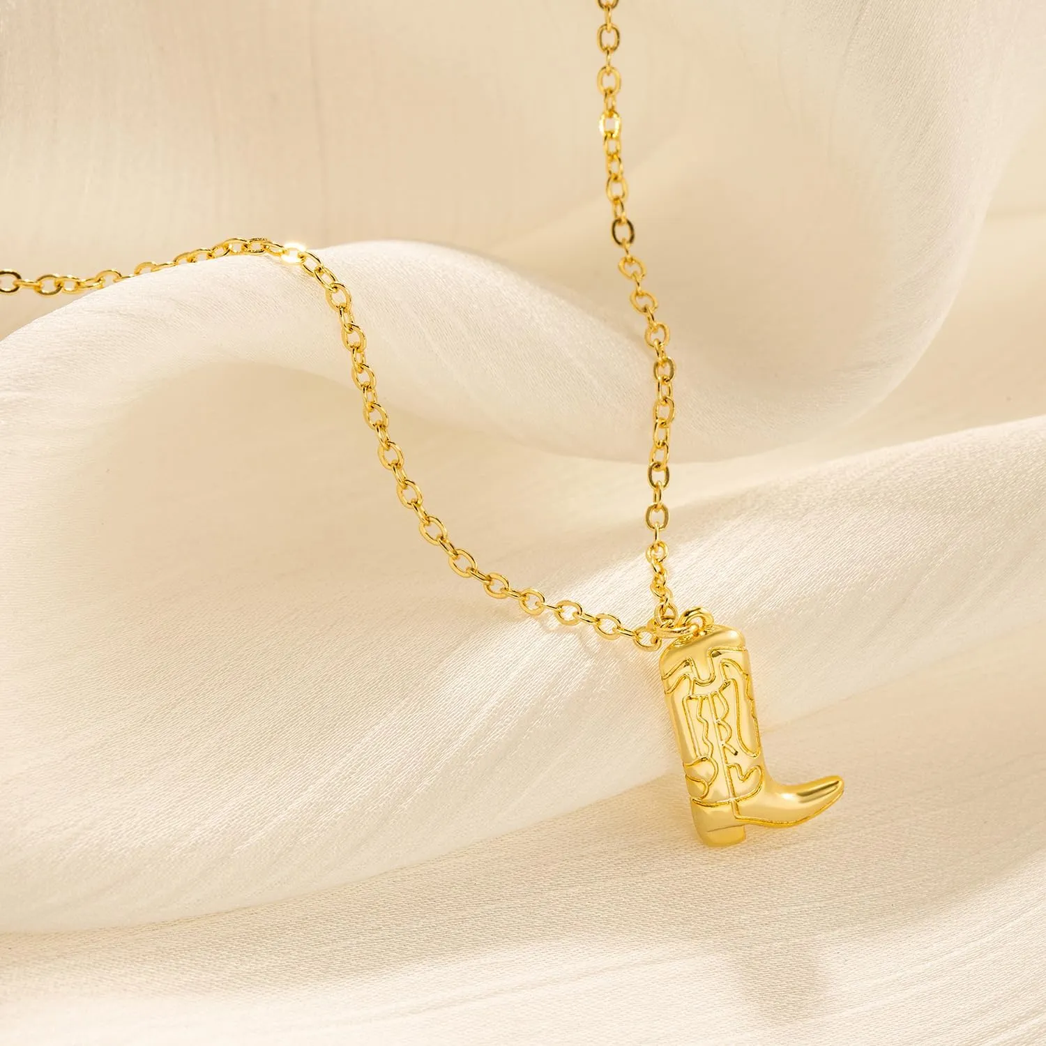 Dainty Gold Necklace: 14k Gold Plated Dianty Boots Bow Sun Moon Horse Evil Eye Conch Seahorse Necklace for Women 16.5" 2"