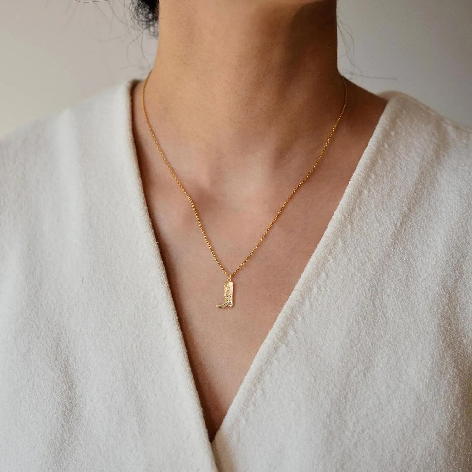 Dainty Gold Necklace: 14k Gold Plated Dianty Boots Bow Sun Moon Horse Evil Eye Conch Seahorse Necklace for Women 16.5" 2"
