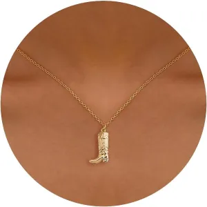Dainty Gold Necklace: 14k Gold Plated Dianty Boots Bow Sun Moon Horse Evil Eye Conch Seahorse Necklace for Women 16.5" 2"