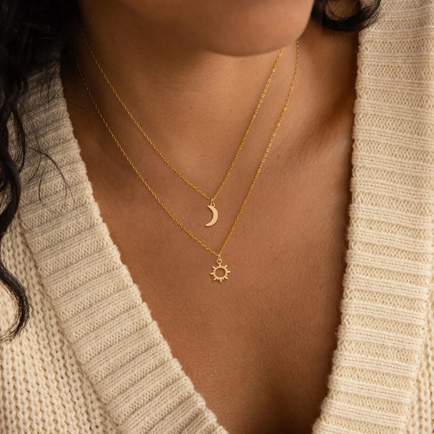 Dainty Gold Necklace: 14k Gold Plated Dianty Boots Bow Sun Moon Horse Evil Eye Conch Seahorse Necklace for Women 16.5" 2"