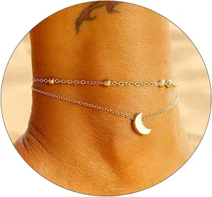 Dainty Gold/Silver Anklet for Women 14K Gold Plated Layered Satellite Beads Heart Anklets Layering Rhinestone Cubic Zirconia Ankle Bracelets Minimalist Summer Beach Foot Chain Ankle Jewelry Gifts