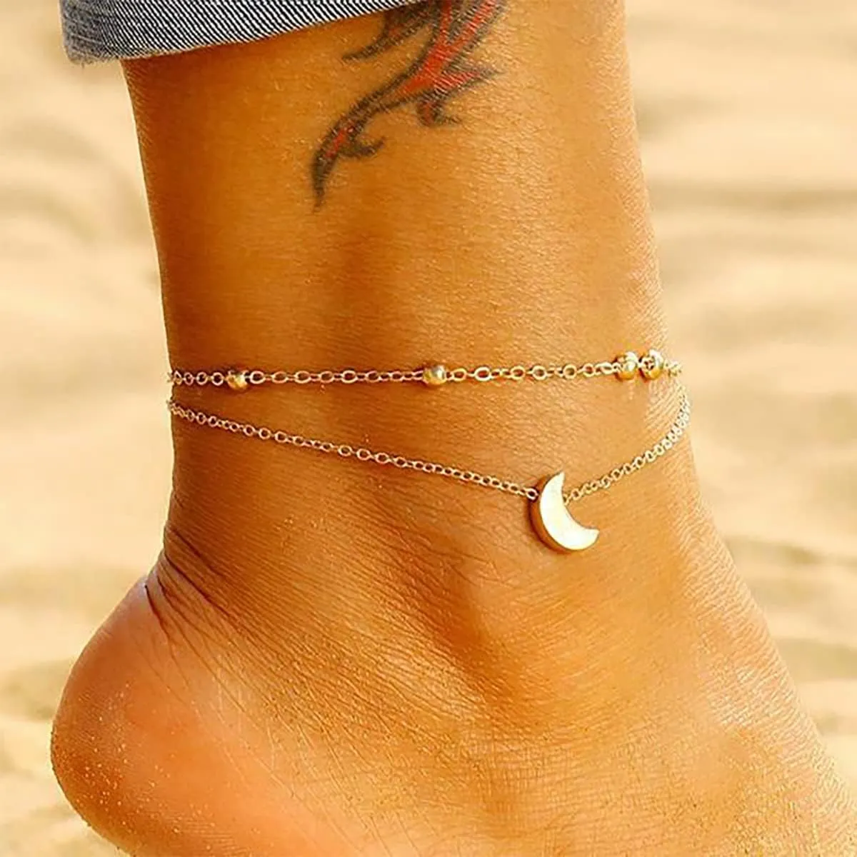Dainty Gold/Silver Anklet for Women 14K Gold Plated Layered Satellite Beads Heart Anklets Layering Rhinestone Cubic Zirconia Ankle Bracelets Minimalist Summer Beach Foot Chain Ankle Jewelry Gifts