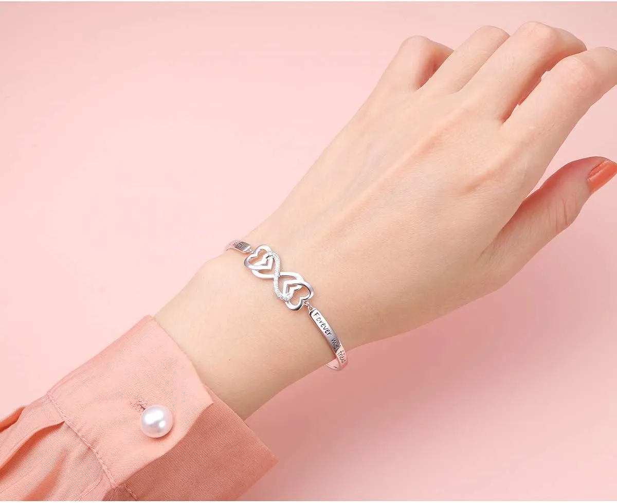 DAOCHONG 925 Sterling Silver Forever Love Heart Infinity Bracelet Jewelry for Women Jewelry