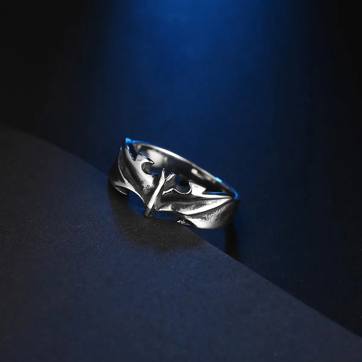 Dark Gothic Bat Ring Vampire Statement Rings Stainless Steel Ring Elegant Night Rings for Men