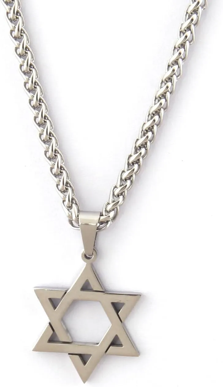 David Star Necklace, Jewish Religious Protection Talisman Pendant, Stainless Steel Jewelry for Men Women