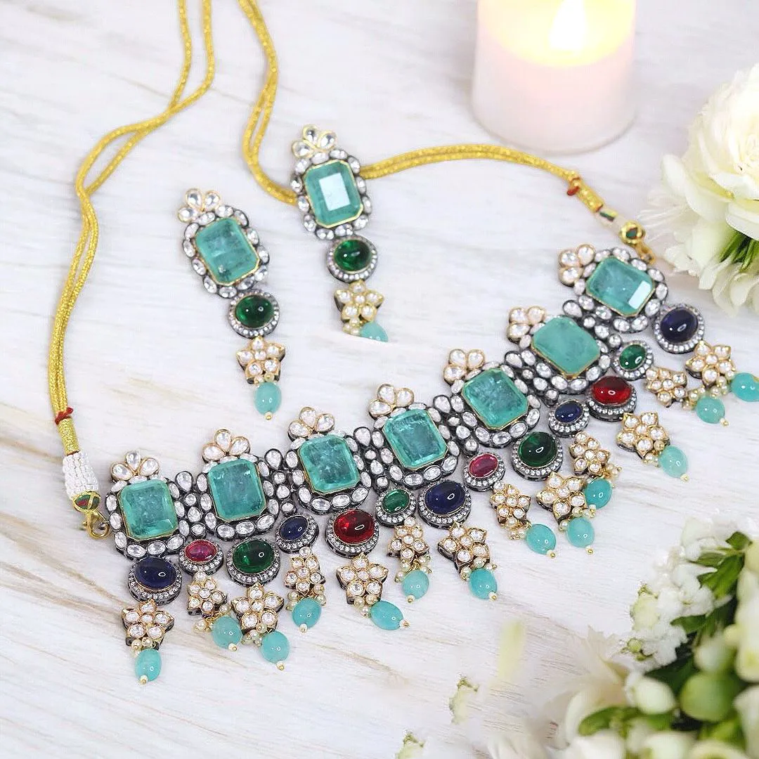 Dazzling Stunning Indian Polki Necklace Earrings Set, Indian Polki Necklace Set, Polki Necklace, Polki Earrings, Polki Necklace Earrings, Celebrity Polki Jewellery, Bollywood Polki Jewelry, Pakistani Polki Necklace Set, Bridal Jewelry Set