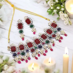 Dazzling Stunning Indian Polki Necklace Earrings Set, Indian Polki Necklace Set, Polki Necklace, Polki Earrings, Polki Necklace Earrings, Celebrity Polki Jewellery, Bollywood Polki Jewelry, Pakistani Polki Necklace Set, Bridal Jewelry Set