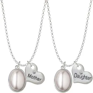 Delight Jewelry Silvertone Small Oval Cabochon Mother & Daughter Heart Necklaces (Set of 2), 19" 2"