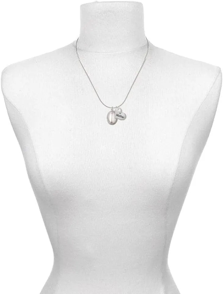 Delight Jewelry Silvertone Small Oval Cabochon Mother & Daughter Heart Necklaces (Set of 2), 19" 2"