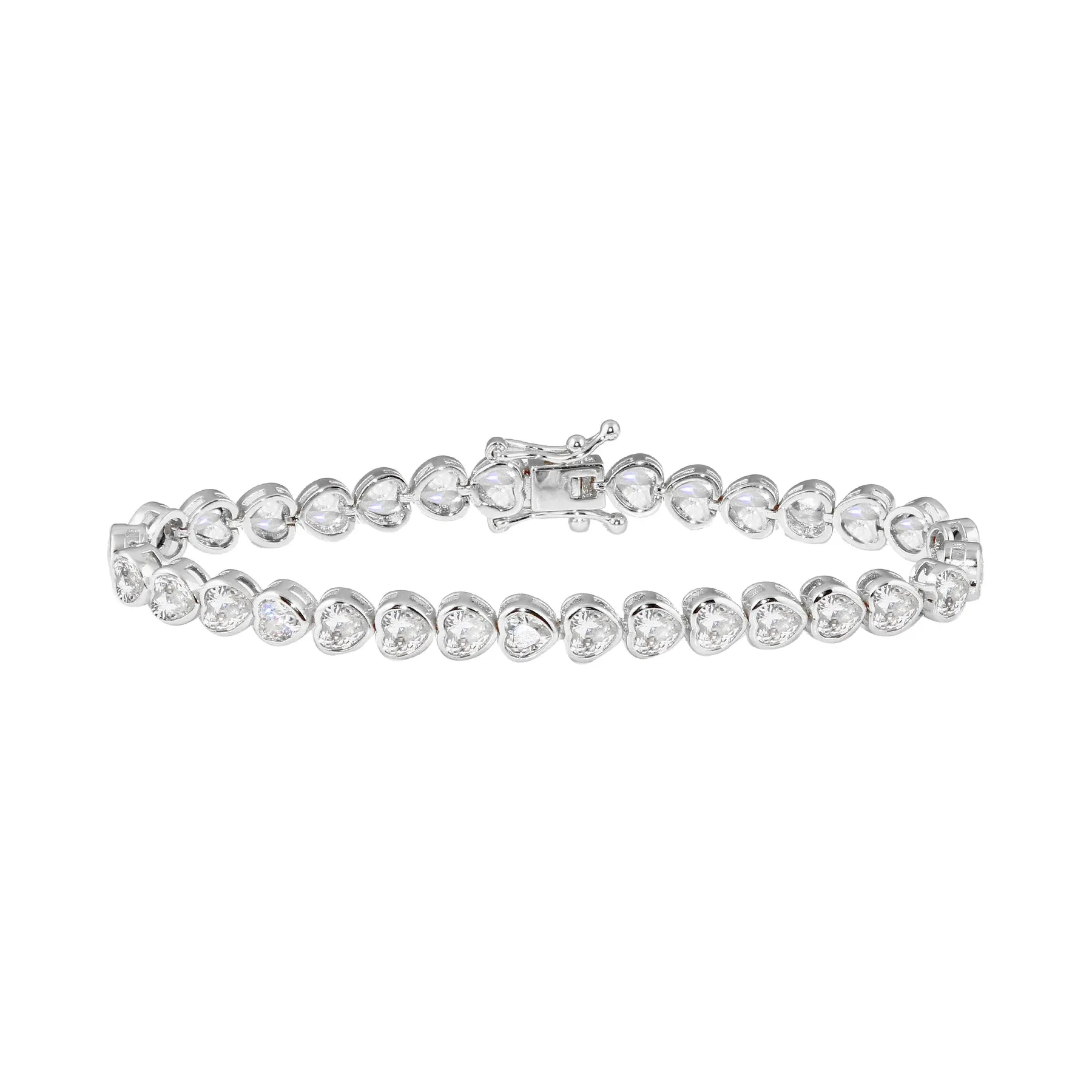 Diamond CZ Bezel Heart Tennis Bracelet