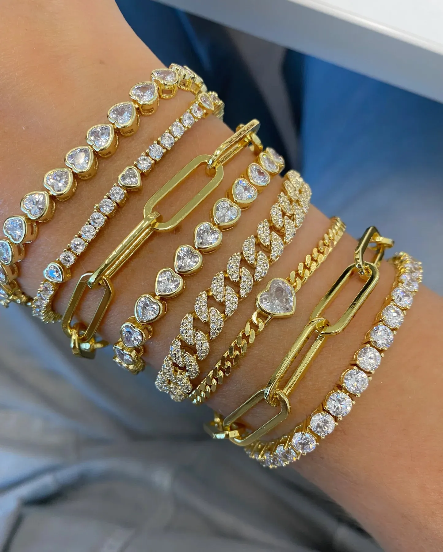 Diamond CZ Bezel Heart Tennis Bracelet