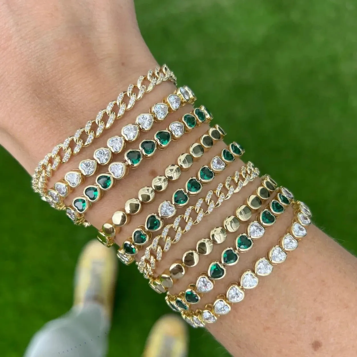 Diamond CZ Bezel Heart Tennis Bracelet