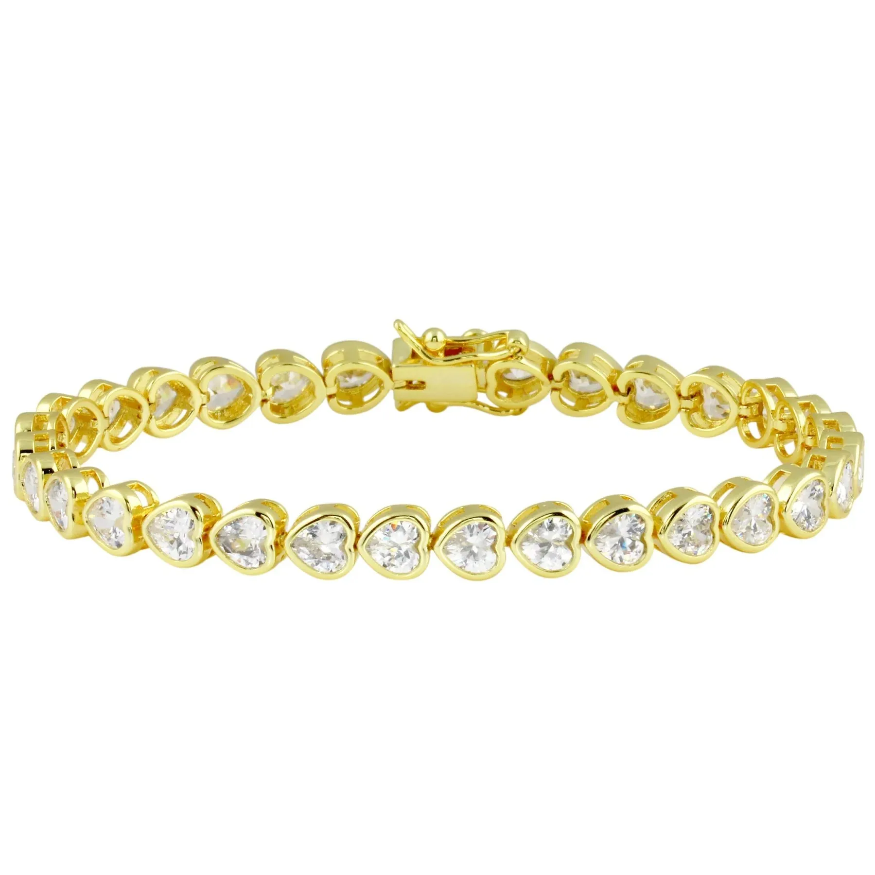 Diamond CZ Bezel Heart Tennis Bracelet