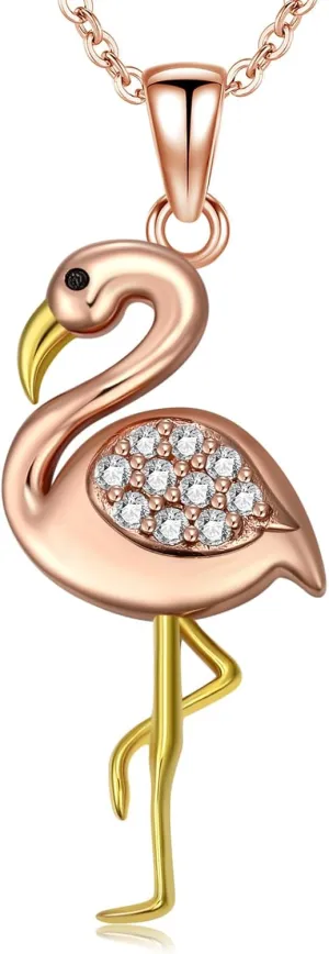 Diamond Flamingo Necklace for Women S925 Sterling Silver Flamingo Necklace Pink Flamingo Pendant Necklace Flamingo Gifts for Women