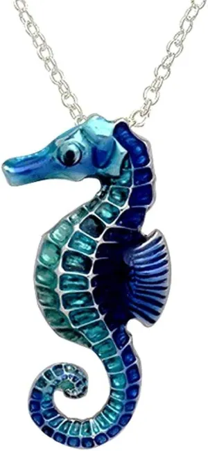 Dianal Boutique Beautiful Blue Seahorse Necklace Pendant with 21" Chain Sea Horse Fashion Jewelry