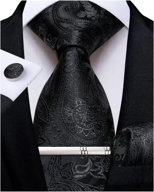 DiBanGu Silk Paisley Ties for Men Woven Necktie and Pocket Square Tie Clip Cufflinks Set Party Wedding Tie with Gift Box