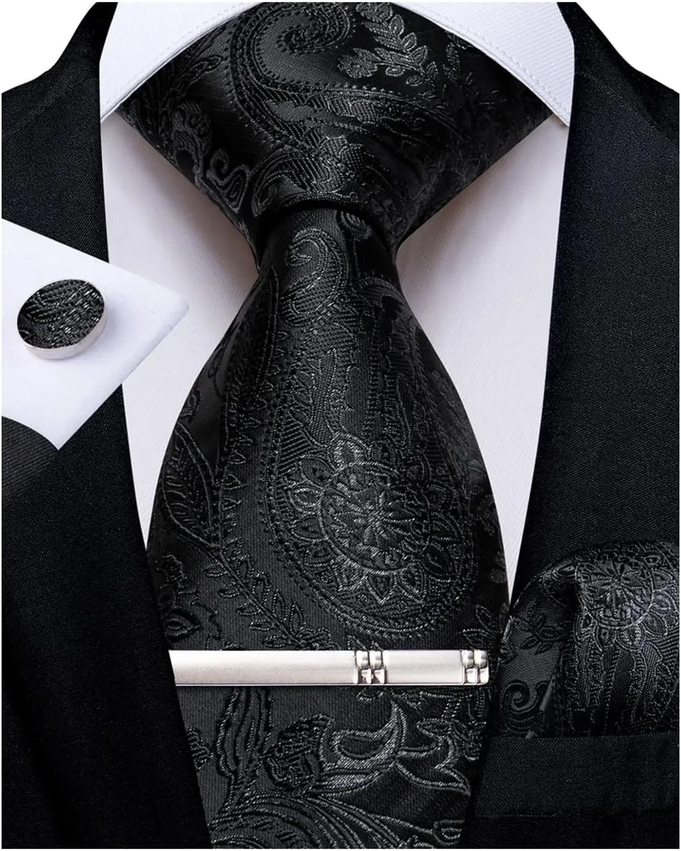 DiBanGu Silk Paisley Ties for Men Woven Necktie and Pocket Square Tie Clip Cufflinks Set Party Wedding Tie with Gift Box