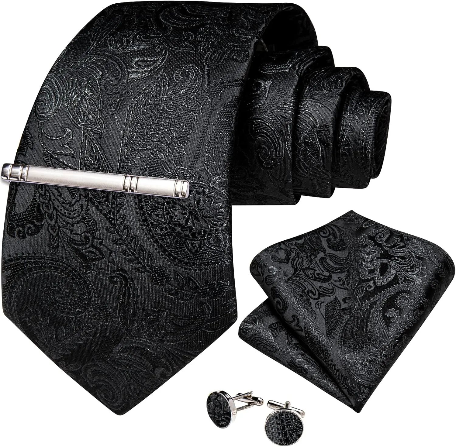 DiBanGu Silk Paisley Ties for Men Woven Necktie and Pocket Square Tie Clip Cufflinks Set Party Wedding Tie with Gift Box