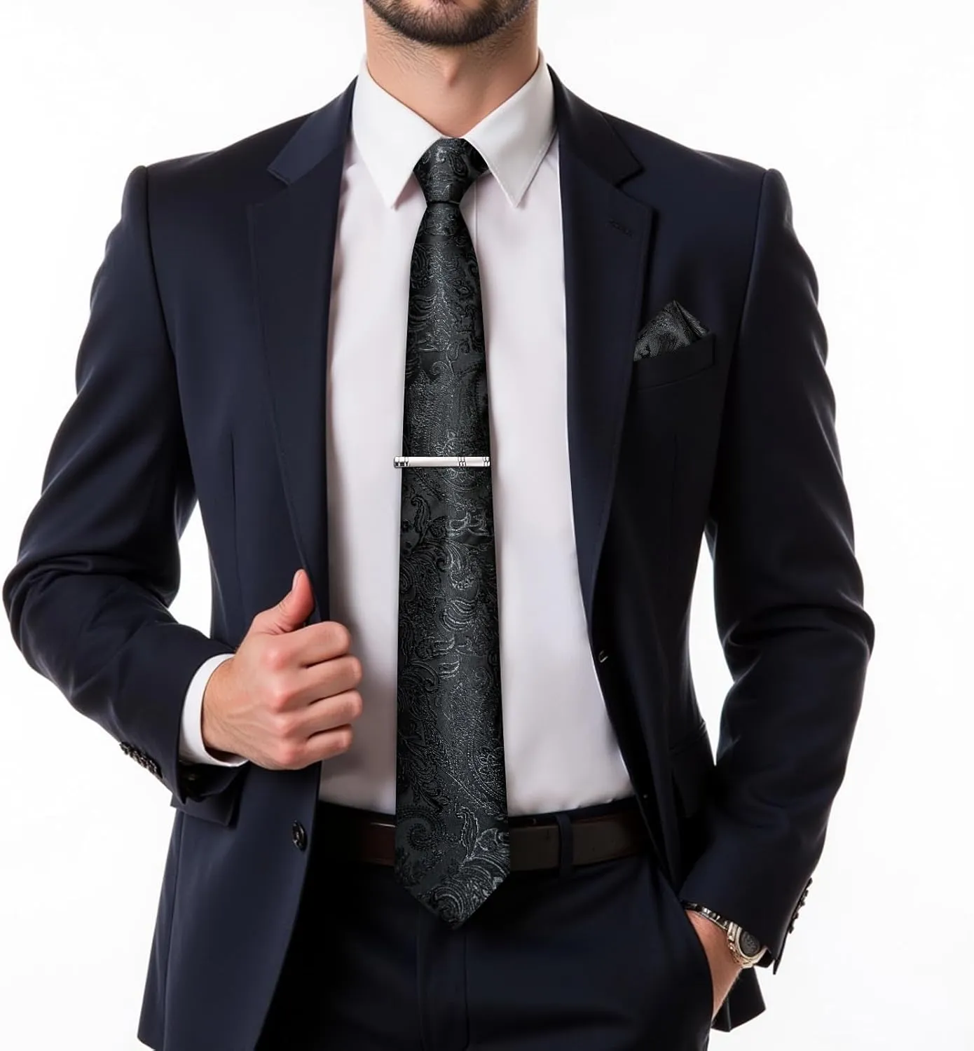 DiBanGu Silk Paisley Ties for Men Woven Necktie and Pocket Square Tie Clip Cufflinks Set Party Wedding Tie with Gift Box