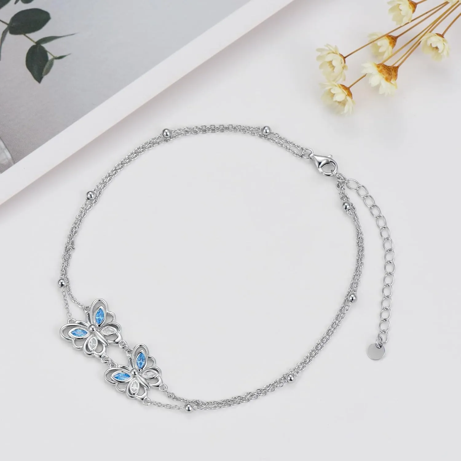 Dorunmo Anklet Bracelets For Women 925 Sterling Silver Birthstone/Infinity/Butterfly/Evil Eye/Turtle/Pineapple/Starfish/Heart Anklets Bracelets Jewelry Gifts for Women