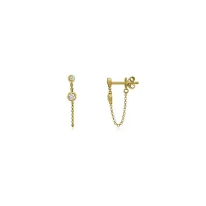 Double Bezel Diamond Drop Chain Studs (Sold as Singles)